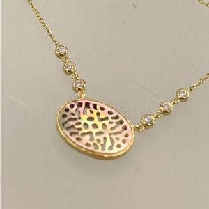 Gray Mother-of-Pearl Carved Dainty Oval Necklace,Boutique-NWT